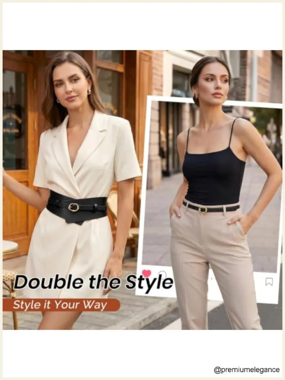 2-in-1 Wide PU Leather Waist Belt with Detachable Thin Strap